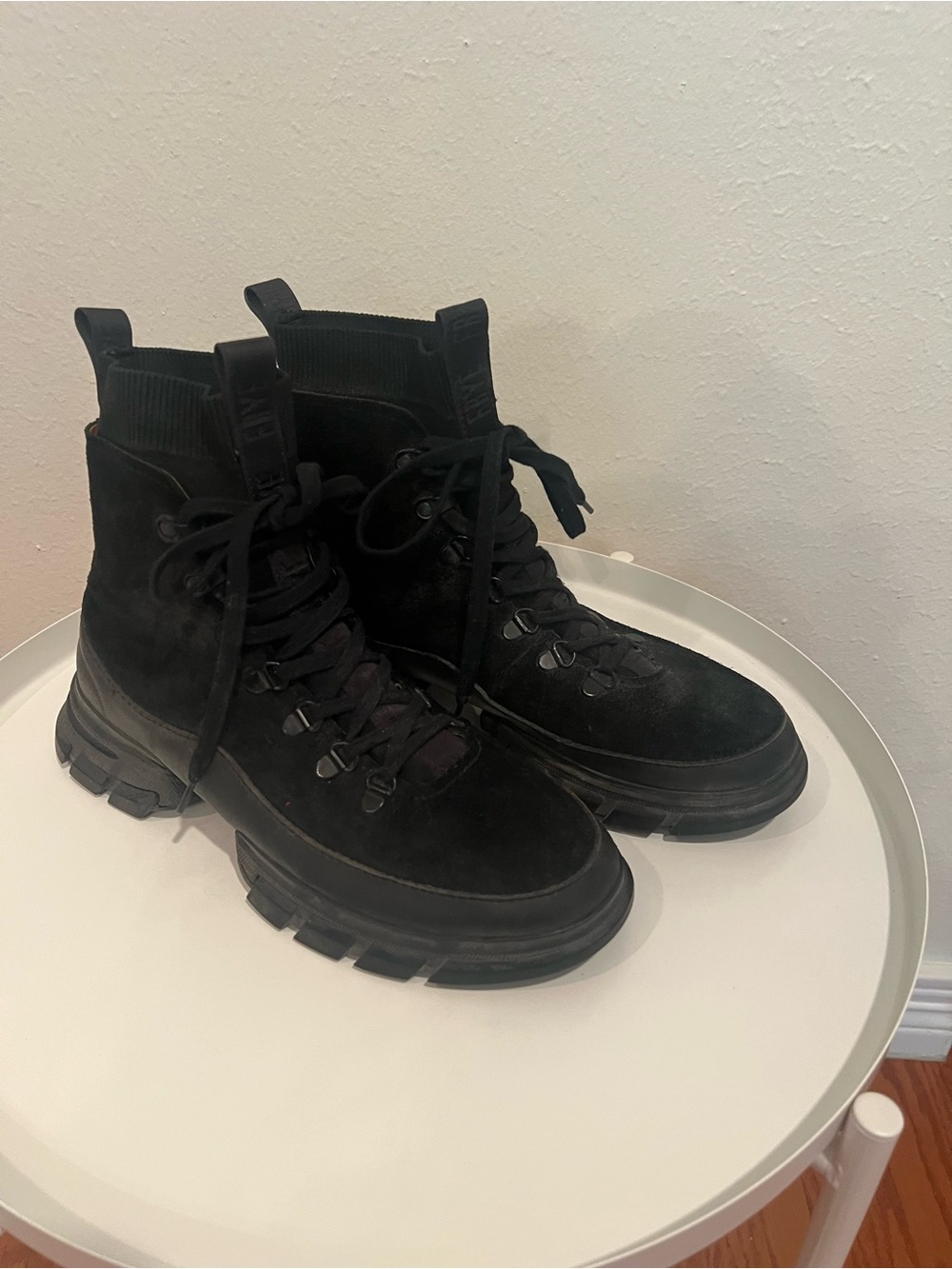 Frye Black Suede Lace-Up Platform Ankle Boots